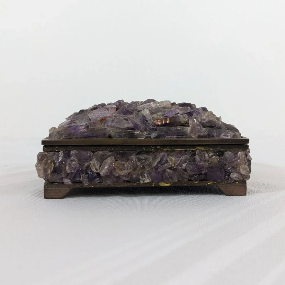 Antique purple amethyst & brass cedar-lined keepsake box